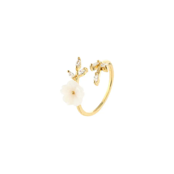 Buddha Stones Plum Blossom Leaf Pattern Copper Luck Ring - BWOOOH - Gold - Ring