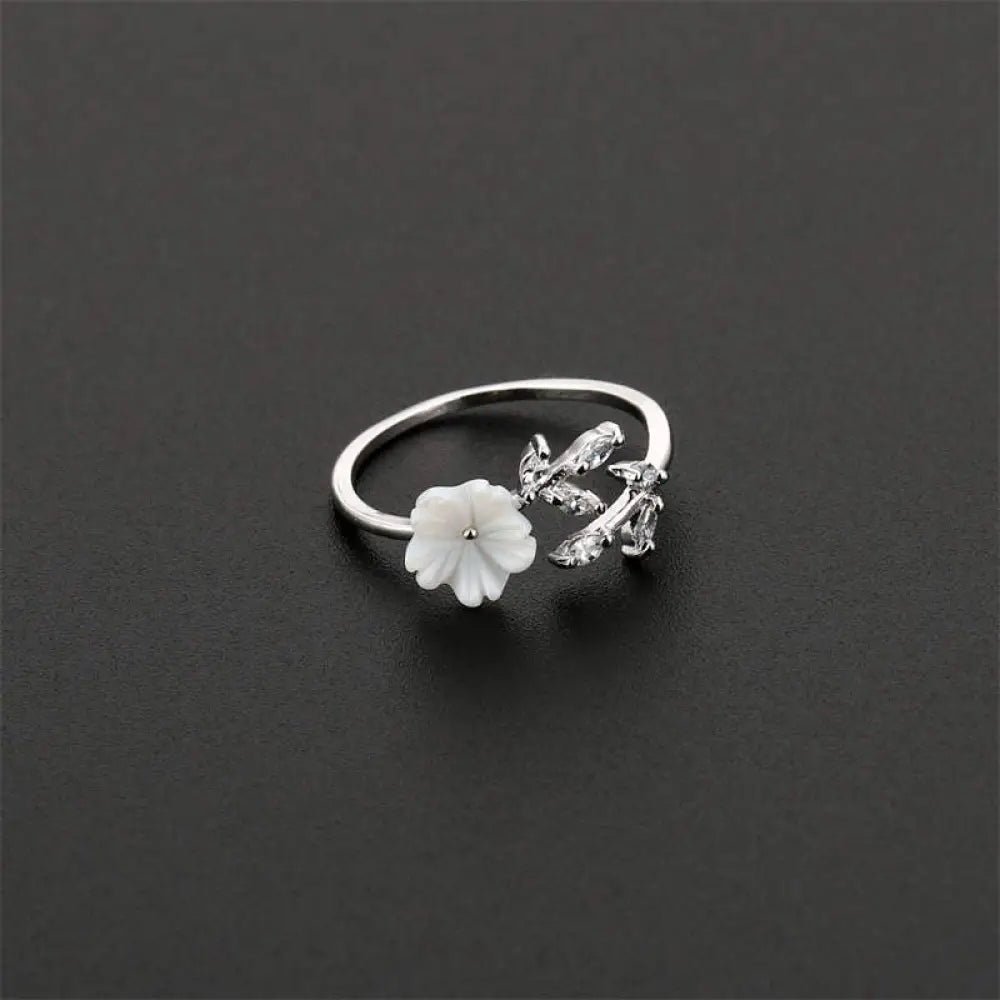 Buddha Stones Plum Blossom Leaf Pattern Copper Luck Ring - BWOOOH - Silver - Ring