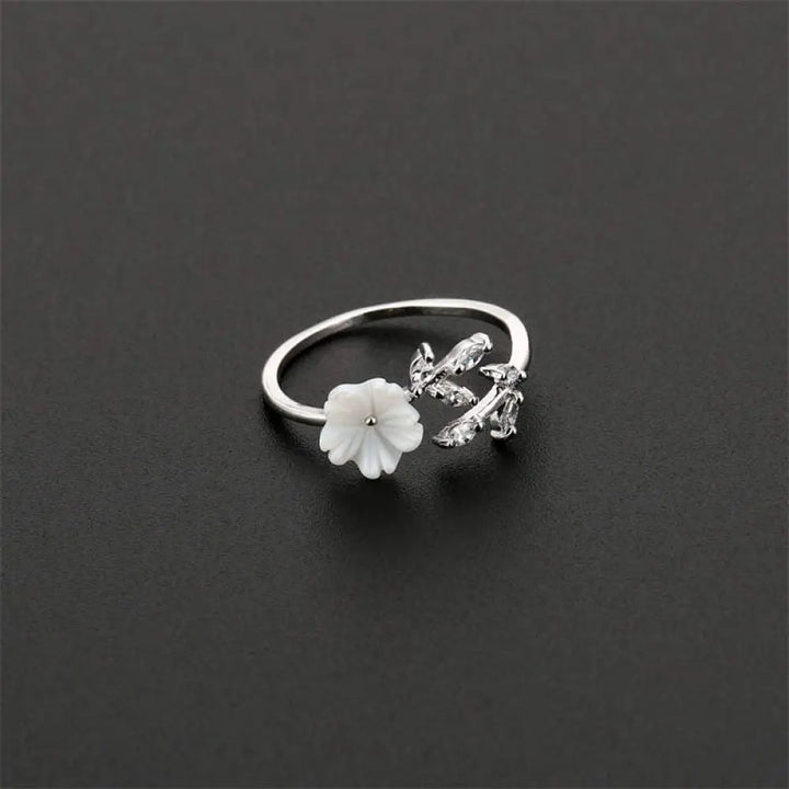 Buddha Stones Plum Blossom Leaf Pattern Copper Luck Ring - BWOOOH - Silver - Ring