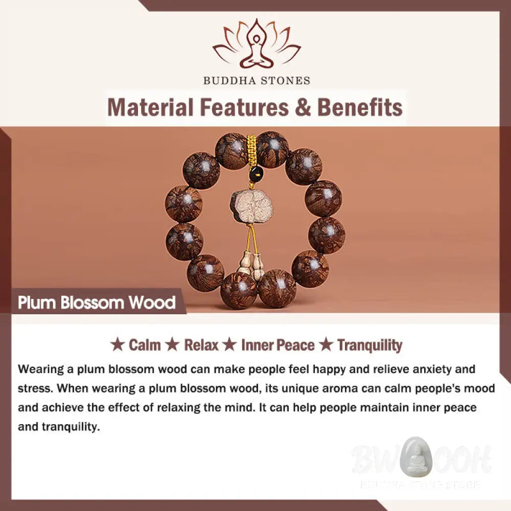 Buddha Stones Plum Blossom Wood Inner Peace Bracelet - BWOOOH - Bracelet