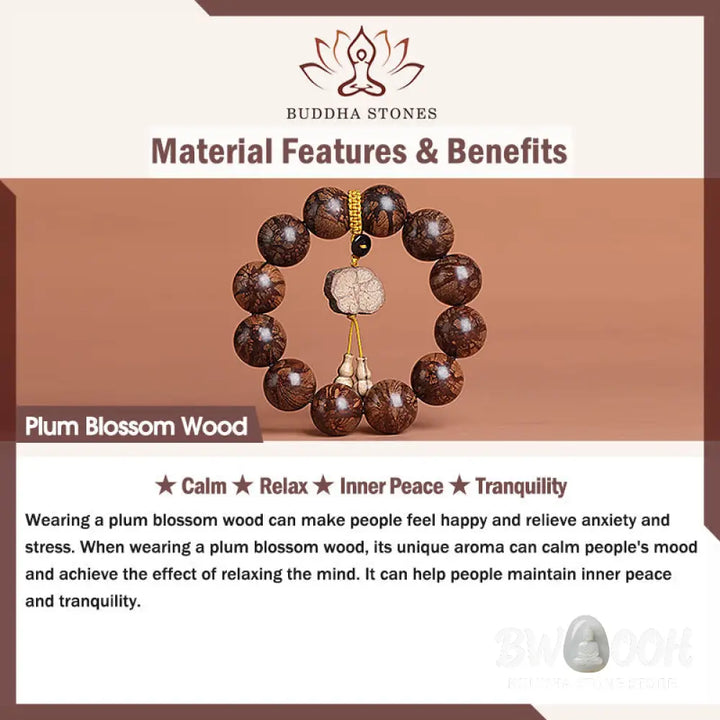 Buddha Stones Plum Blossom Wood Inner Peace Bracelet - BWOOOH - Bracelet