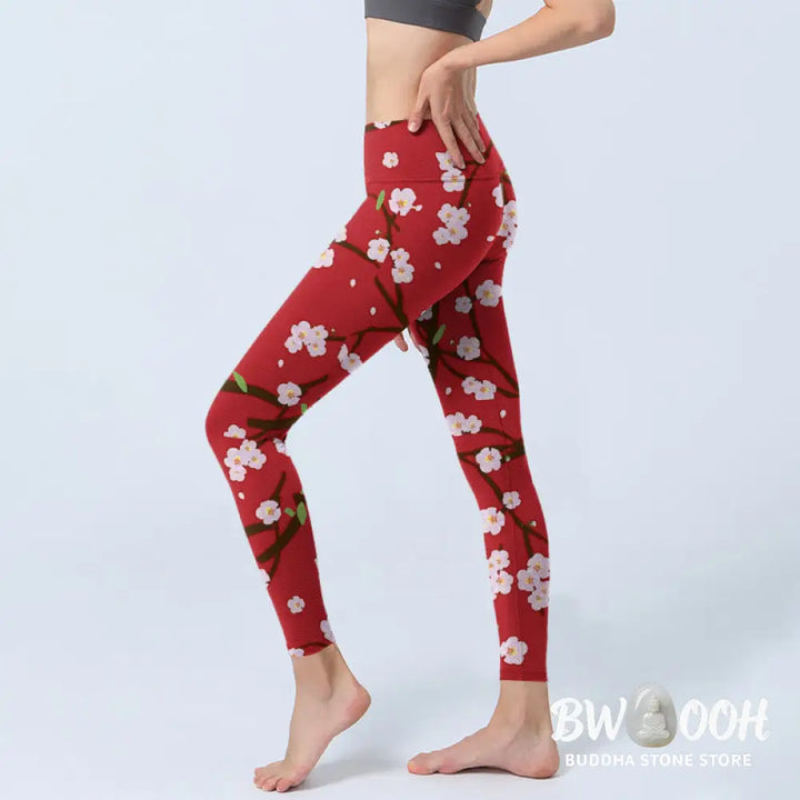 BWOOOH printed yoga leggings - Plum Blossoms Branches Leaves Pattern Pr