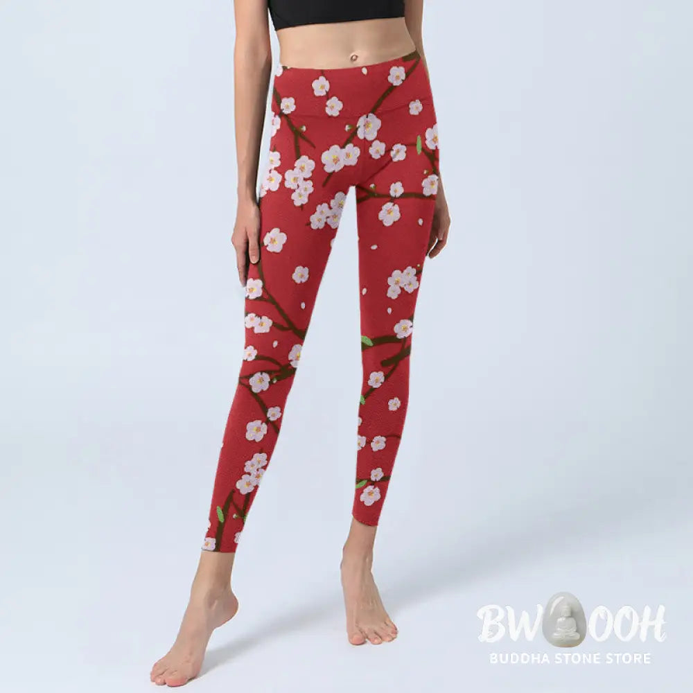 BWOOOH printed yoga leggings - Plum Blossoms Branches Leaves Pattern Pr