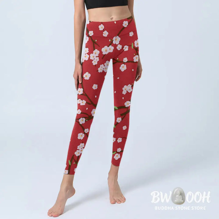BWOOOH printed yoga leggings - Plum Blossoms Branches Leaves Pattern Pr