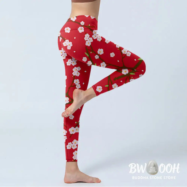 BWOOOH printed yoga leggings - Plum Blossoms Branches Leaves Pattern Pr