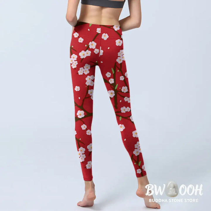 BWOOOH printed yoga leggings - Plum Blossoms Branches Leaves Pattern Pr