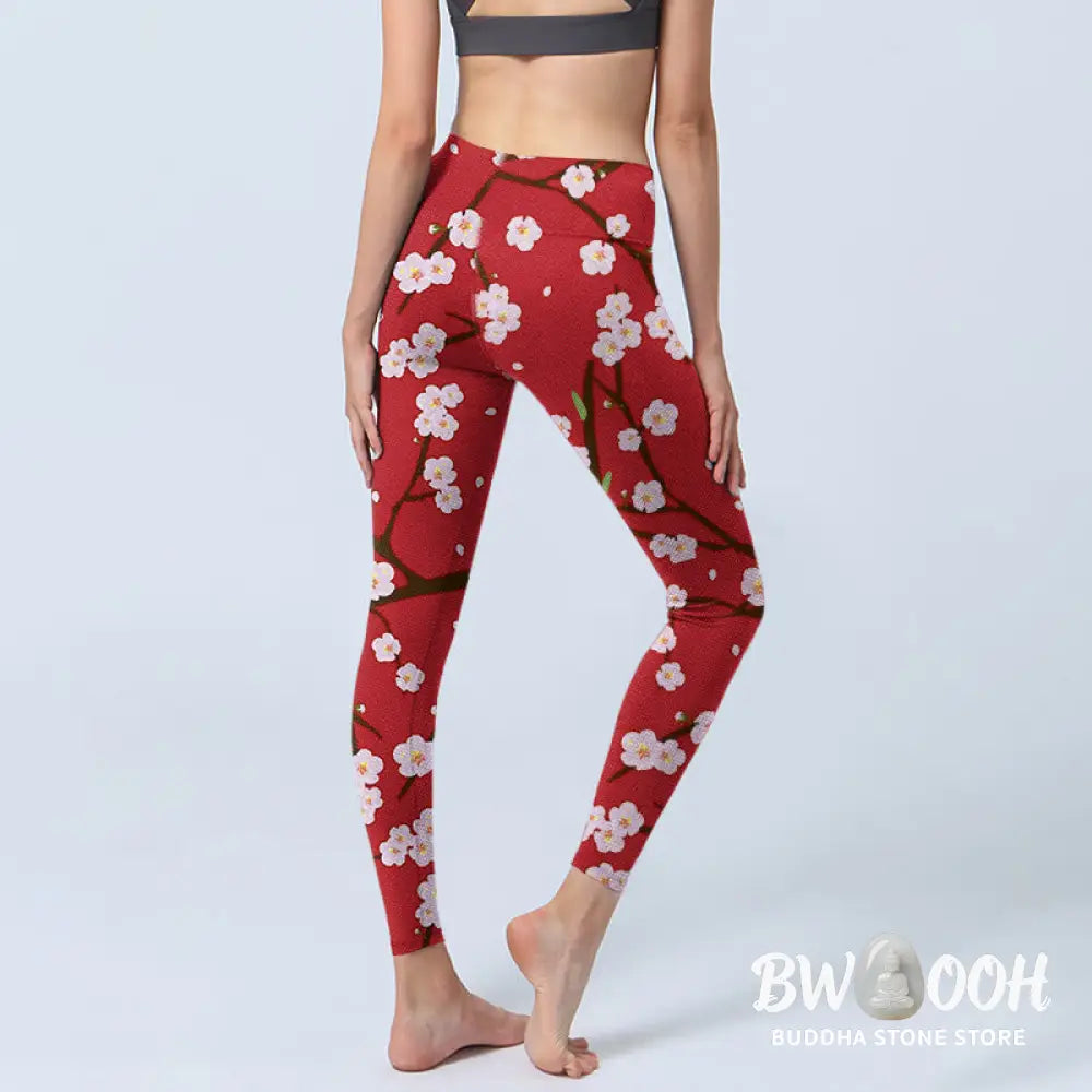 BWOOOH printed yoga leggings - Plum Blossoms Branches Leaves Pattern Pr