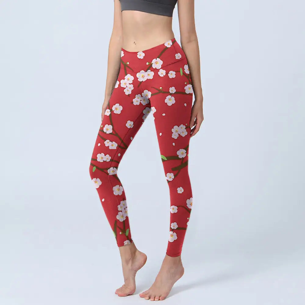 BWOOOH printed yoga leggings - Plum Blossoms Branches Leaves Pattern Pr