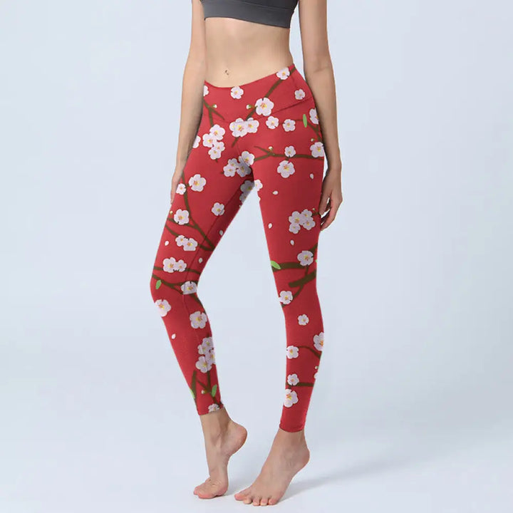 BWOOOH printed yoga leggings - Plum Blossoms Branches Leaves Pattern Pr