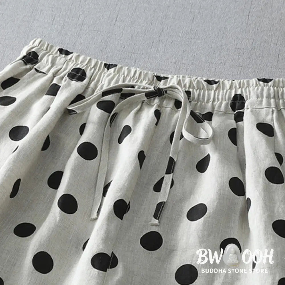 Buddha Stones Polka Dot Floral Pattern Pattern Women’s Cotton Linen Harem Pants With Pockets - Women’s Harem Pants