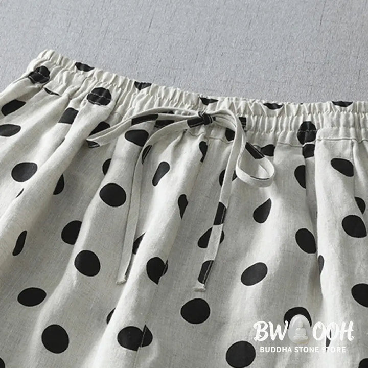 Buddha Stones Polka Dot Floral Pattern Pattern Women’s Cotton Linen Harem Pants With Pockets - Women’s Harem Pants
