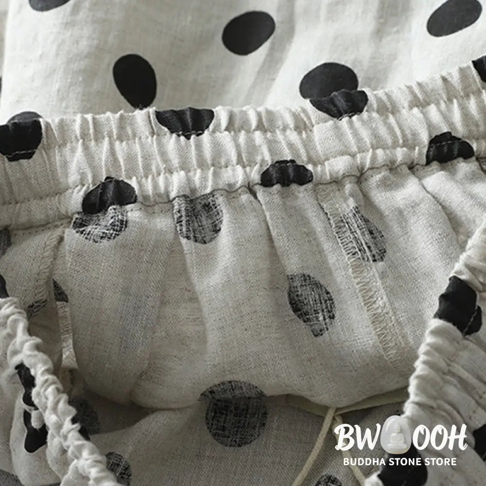 Buddha Stones Polka Dot Floral Pattern Pattern Women’s Cotton Linen Harem Pants With Pockets - Women’s Harem Pants