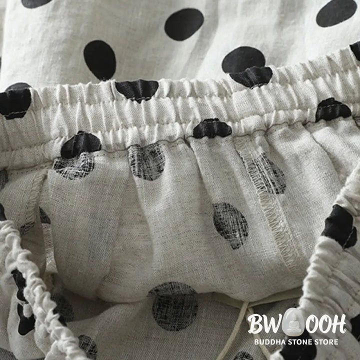 Buddha Stones Polka Dot Floral Pattern Pattern Women’s Cotton Linen Harem Pants With Pockets - Women’s Harem Pants