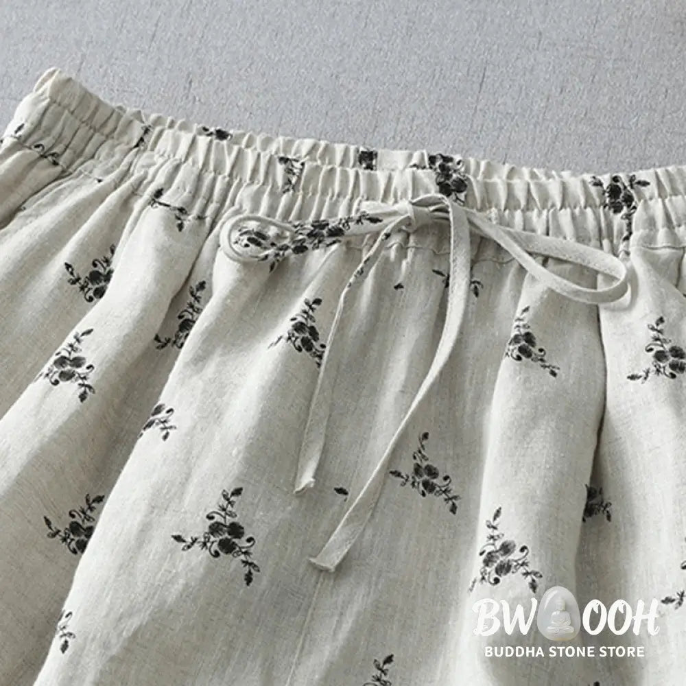 Buddha Stones Polka Dot Floral Pattern Pattern Women’s Cotton Linen Harem Pants With Pockets - Women’s Harem Pants