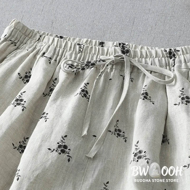 Buddha Stones Polka Dot Floral Pattern Pattern Women’s Cotton Linen Harem Pants With Pockets - Women’s Harem Pants