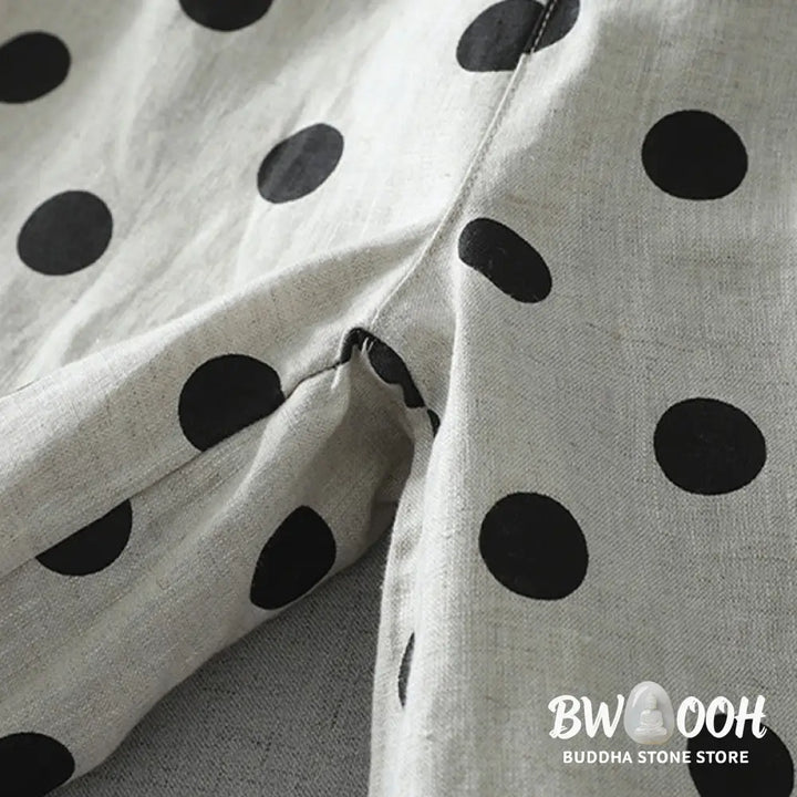 Buddha Stones Polka Dot Floral Pattern Pattern Women’s Cotton Linen Harem Pants With Pockets - Women’s Harem Pants