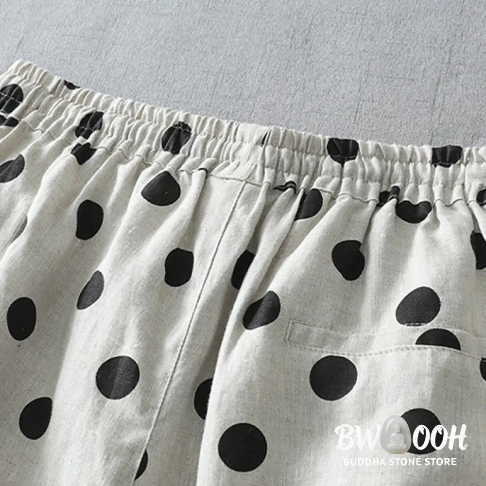 Buddha Stones Polka Dot Floral Pattern Pattern Women’s Cotton Linen Harem Pants With Pockets - Women’s Harem Pants