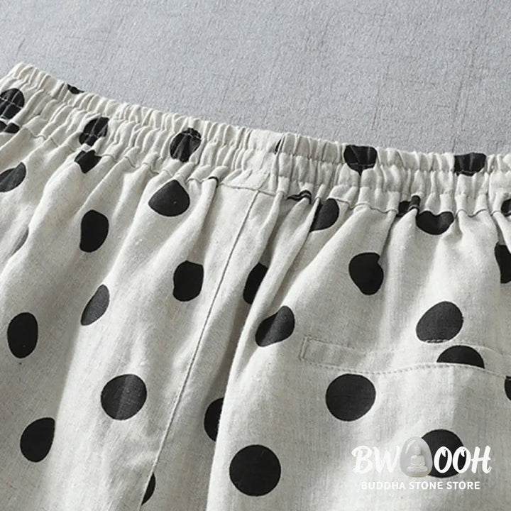 Buddha Stones Polka Dot Floral Pattern Pattern Women’s Cotton Linen Harem Pants With Pockets - Women’s Harem Pants