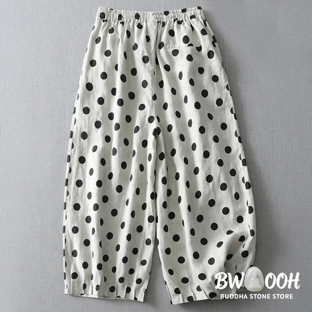 Buddha Stones Polka Dot Floral Pattern Pattern Women’s Cotton Linen Harem Pants With Pockets - Women’s Harem Pants