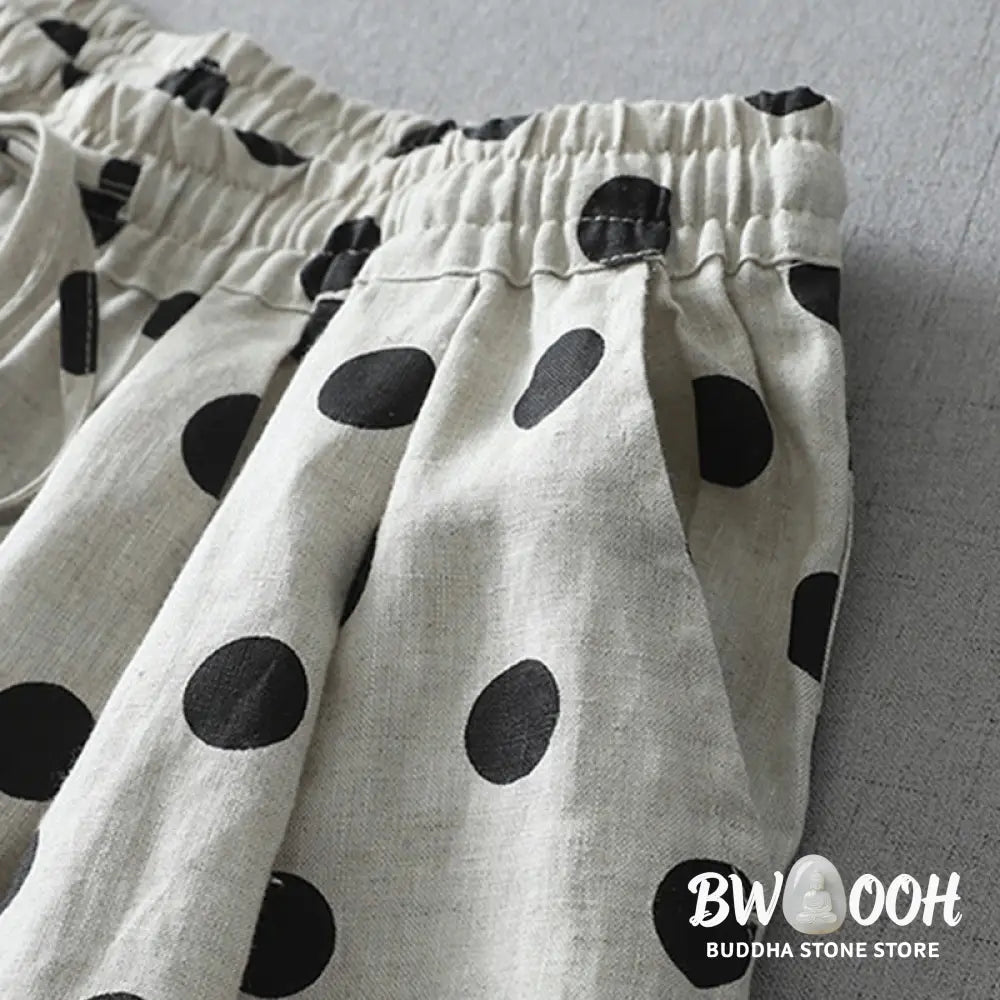 Buddha Stones Polka Dot Floral Pattern Pattern Women’s Cotton Linen Harem Pants With Pockets - Women’s Harem Pants