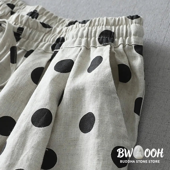 Buddha Stones Polka Dot Floral Pattern Pattern Women’s Cotton Linen Harem Pants With Pockets - Women’s Harem Pants