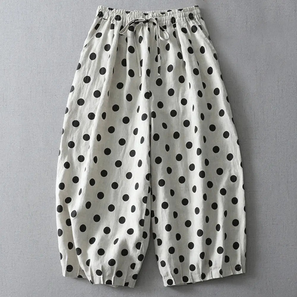 Buddha Stones Polka Dot Floral Pattern Pattern Women’s Cotton Linen Harem Pants With Pockets - Polka Dot Pattern