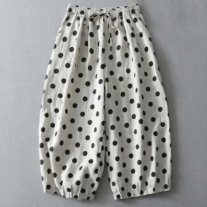 Buddha Stones Polka Dot Floral Pattern Pattern Women’s Cotton Linen Harem Pants With Pockets - Polka Dot Pattern