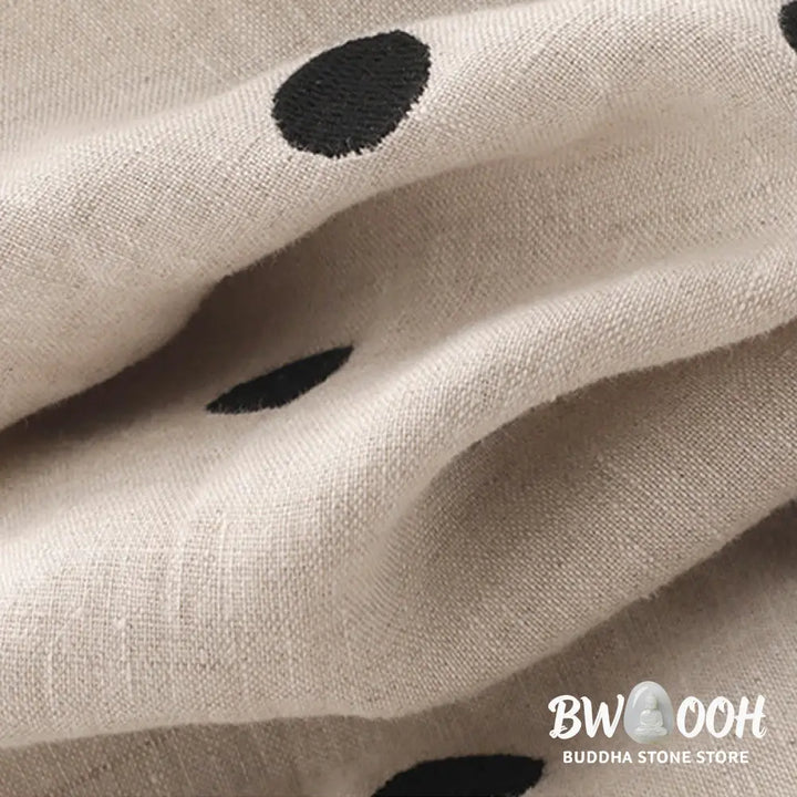 Buddha Stones Polka Dot V-Neck Lace-up Cotton Linen Women’s Midi Dress With Pockets - Midi Dress