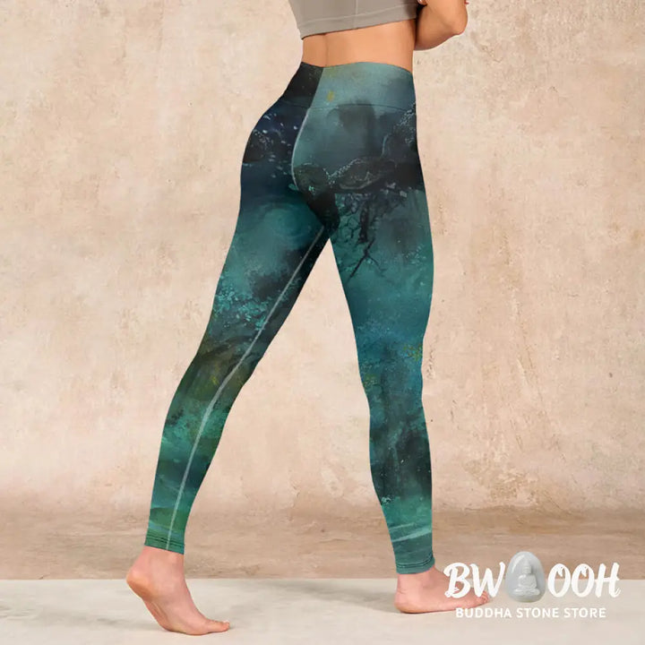 BWOOOH koi fish print yoga leggings - Pond Koi Fish Rocks Print Sports Legging