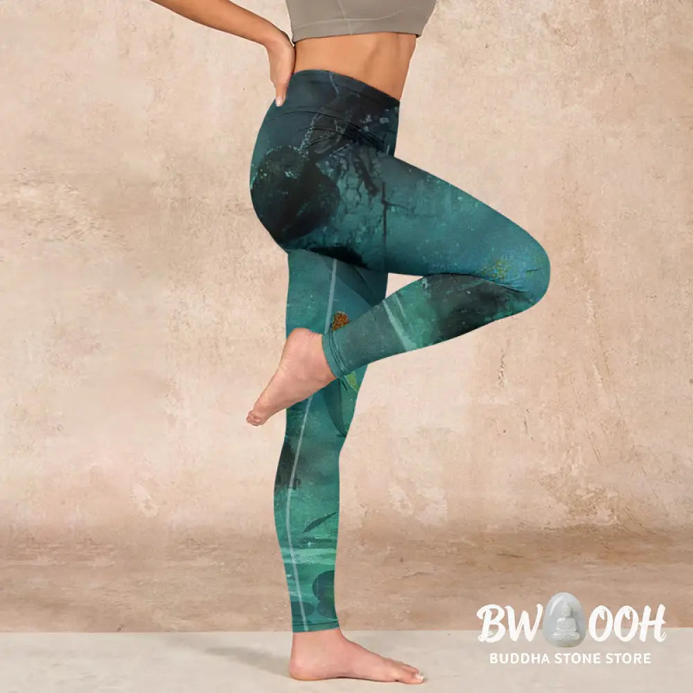 BWOOOH koi fish print yoga leggings - Pond Koi Fish Rocks Print Sports Legging