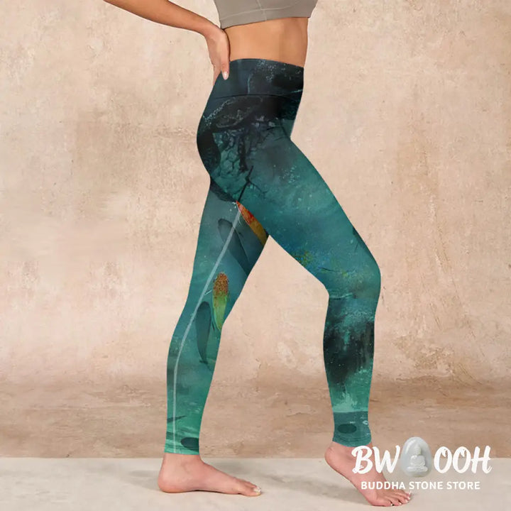 BWOOOH koi fish print yoga leggings - Pond Koi Fish Rocks Print Sports Legging