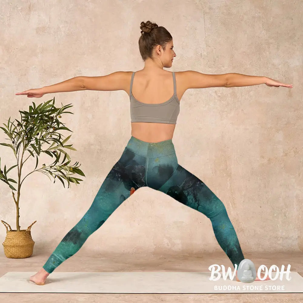 BWOOOH koi fish print yoga leggings - Pond Koi Fish Rocks Print Sports Legging