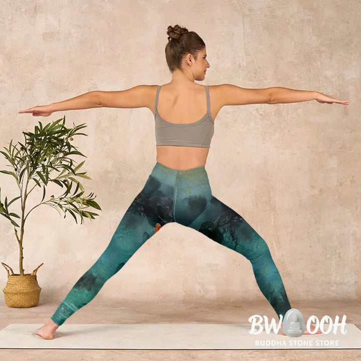 BWOOOH koi fish print yoga leggings - Pond Koi Fish Rocks Print Sports Legging