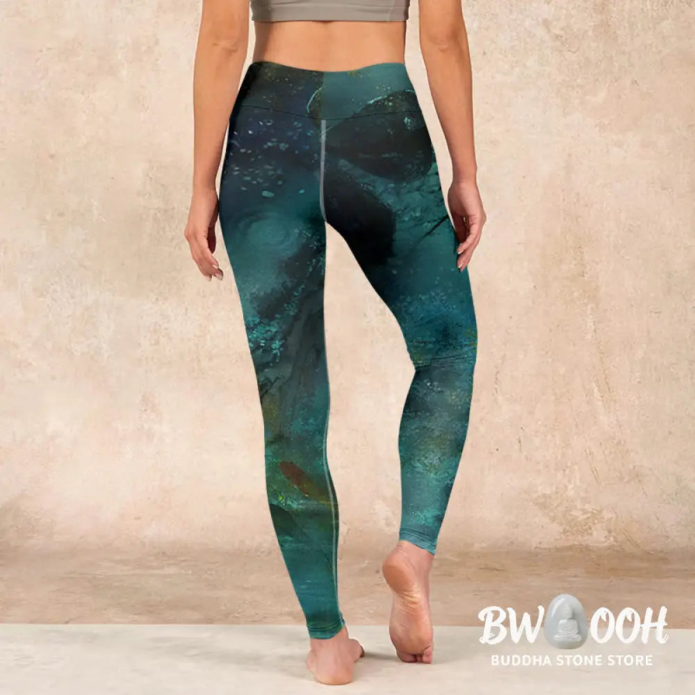 BWOOOH koi fish print yoga leggings - Pond Koi Fish Rocks Print Sports Legging
