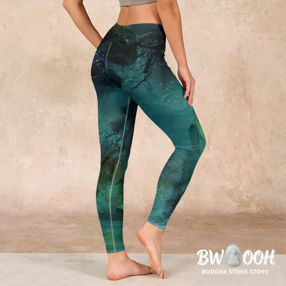 BWOOOH koi fish print yoga leggings - Pond Koi Fish Rocks Print Sports Legging