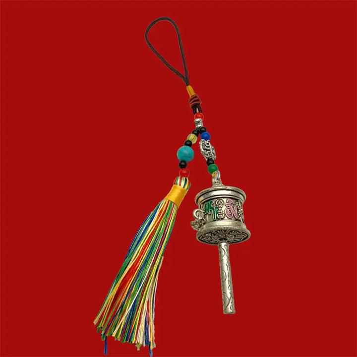 Buddha Stones Prayer Wheel Om Mani Padme Hum Colorful Tassels Purity Key Chain - Antique Silver - Necklaces &amp; Pendants