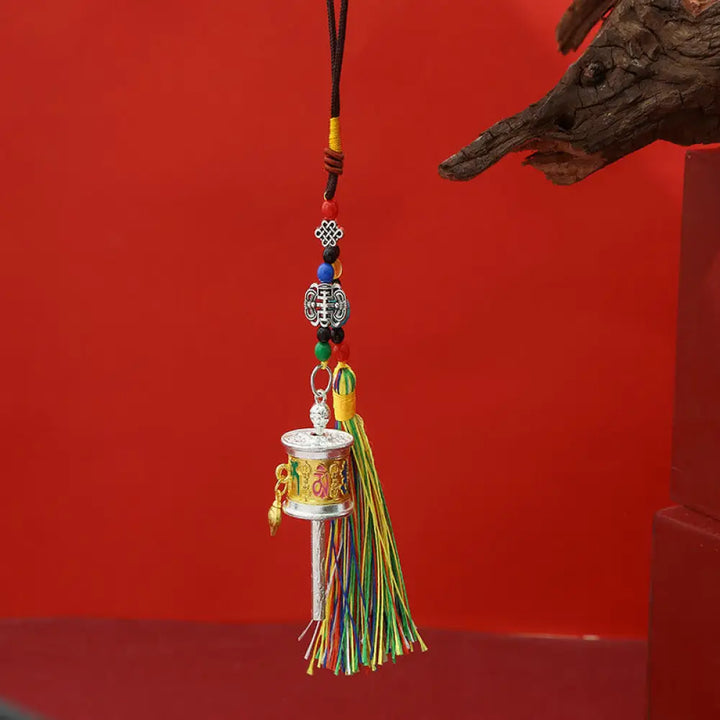 Buddha Stones Prayer Wheel Om Mani Padme Hum Colorful Tassels Purity Key Chain - Medium Gold - Necklaces &amp; Pendants