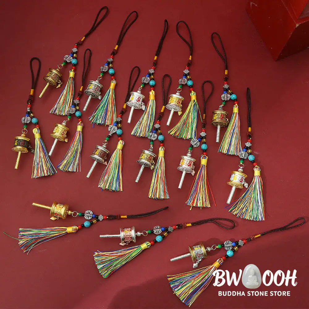 Buddha Stones Prayer Wheel Om Mani Padme Hum Colorful Tassels Purity Key Chain - Necklaces &amp; Pendants