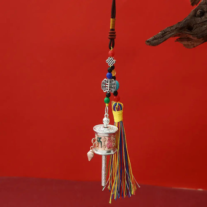 Buddha Stones Prayer Wheel Om Mani Padme Hum Colorful Tassels Purity Key Chain - Rose Gold - Necklaces &amp; Pendants
