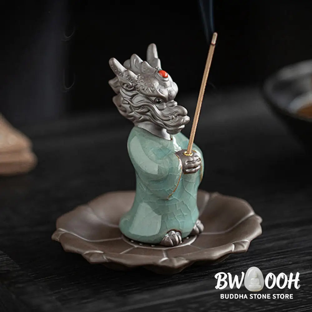 BWOOOH ceramic incense burner - Praying Dragon King Lotus Base Fu C