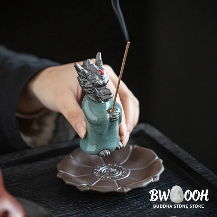BWOOOH ceramic incense burner - Praying Dragon King Lotus Base Fu C