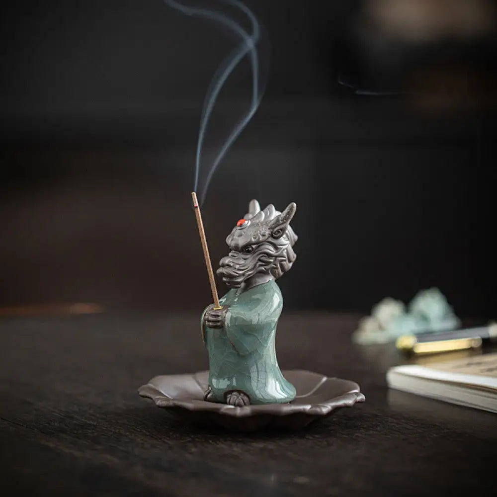 BWOOOH ceramic incense burner - Praying Dragon King Lotus Base Fu C
