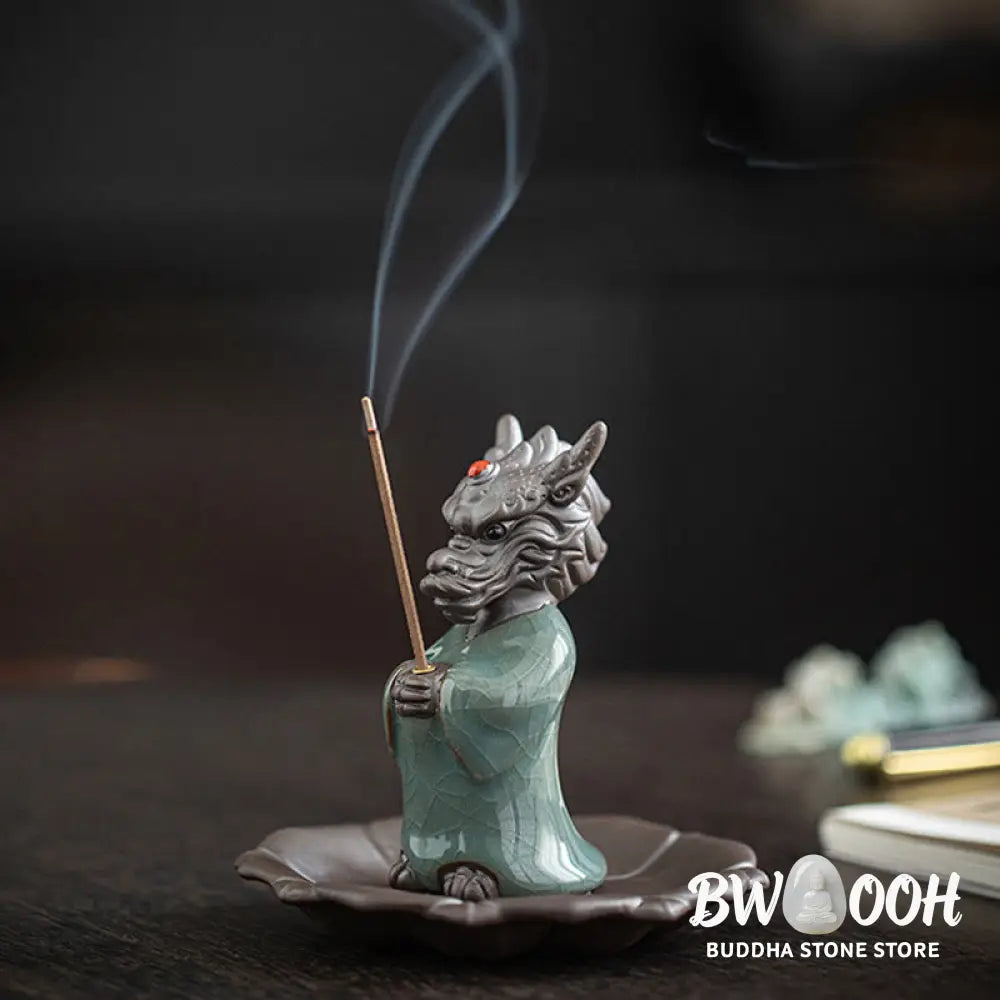 BWOOOH ceramic incense burner - Praying Dragon King Lotus Base Fu C