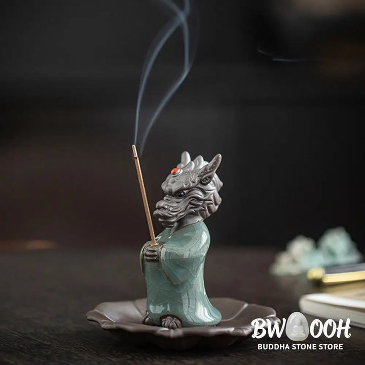 BWOOOH ceramic incense burner - Praying Dragon King Lotus Base Fu C