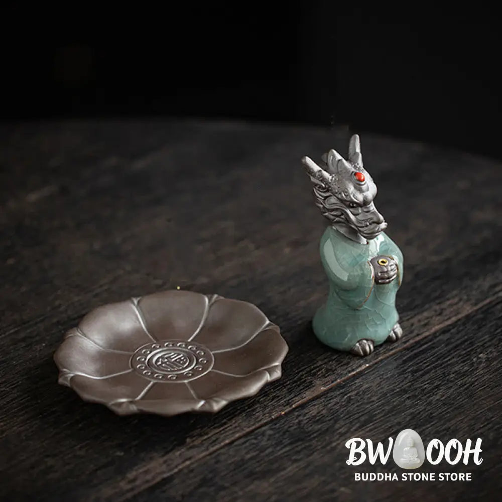 BWOOOH ceramic incense burner - Praying Dragon King Lotus Base Fu C