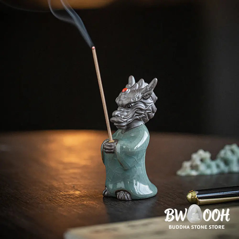 BWOOOH ceramic incense burner - Praying Dragon King Lotus Base Fu C