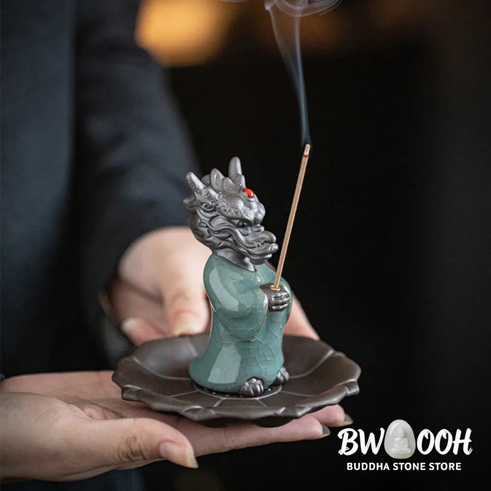 BWOOOH ceramic incense burner - Praying Dragon King Lotus Base Fu C