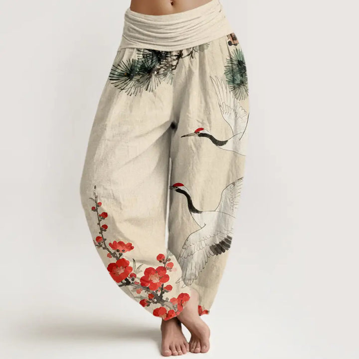 BWOOOH printed harem pants - Print Cranes Plum Blossoms Pattern Women