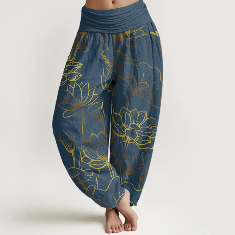 BWOOOH lotus print harem pants - Print Lotus Flowers Leaves Pattern Women