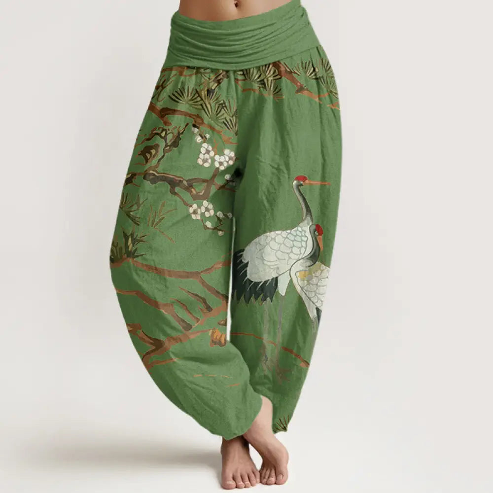 BWOOOH printed harem pants - Print Plum Blossoms Cranes Pine Trees Pa